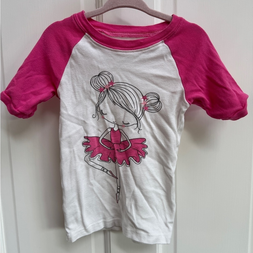 Joyond 3T Girls Pink and White Ballet Dancer 3/4 Sleeve Pajama Top